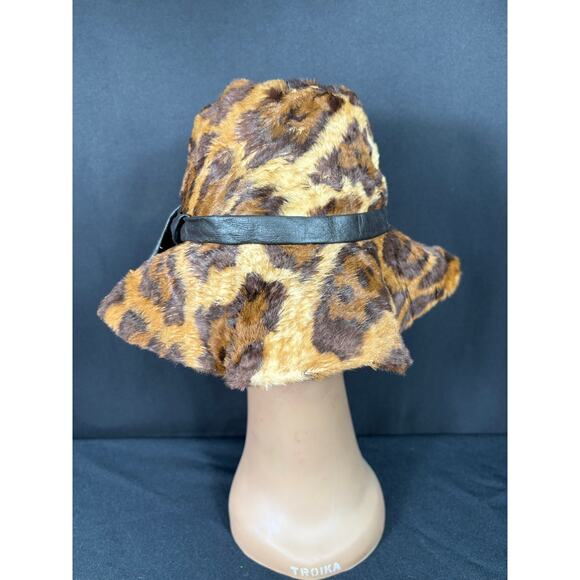 Vintage 60\'s Leopard Faux Fur Bucket Hat Leather Band Mr. John Classic main image 8